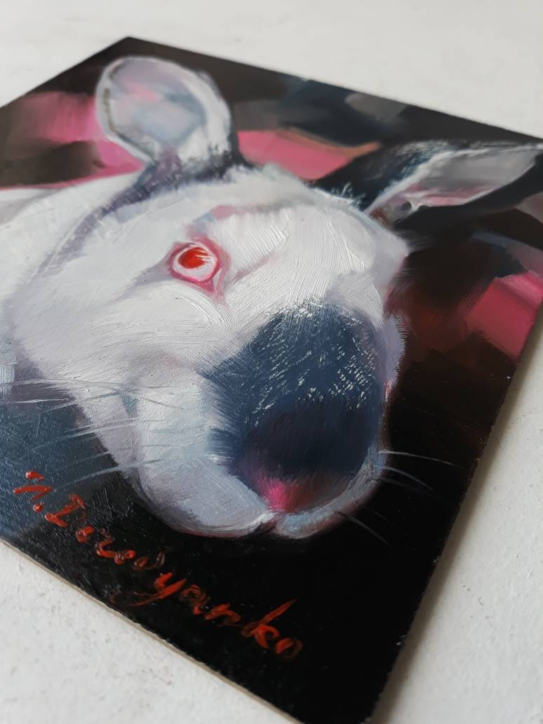 Rabbit Red Eyes Art, Miniatures 6x6 in Frame, Rabbit Oil Painting ...