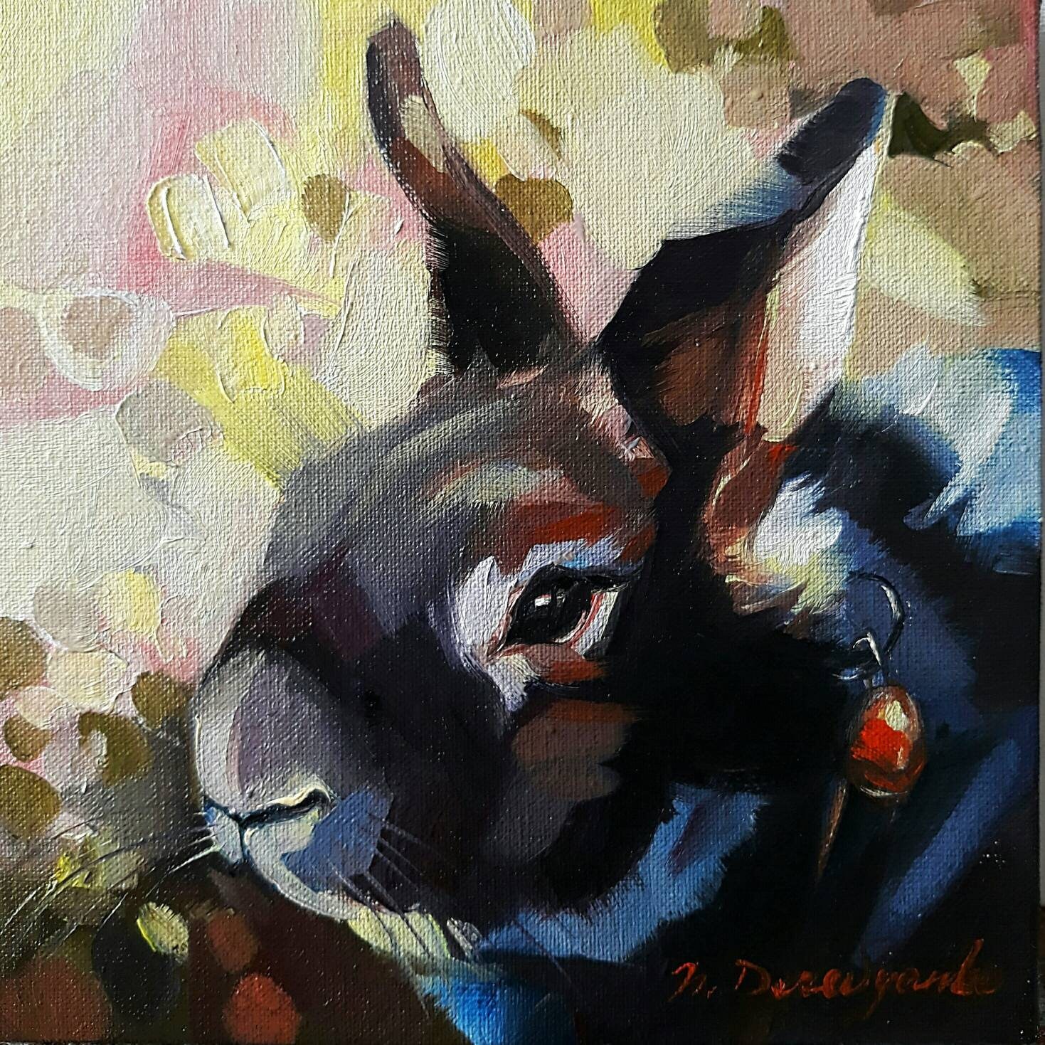Bunny art painting Rabbit framed canvas art Rabbit oil Etsy
