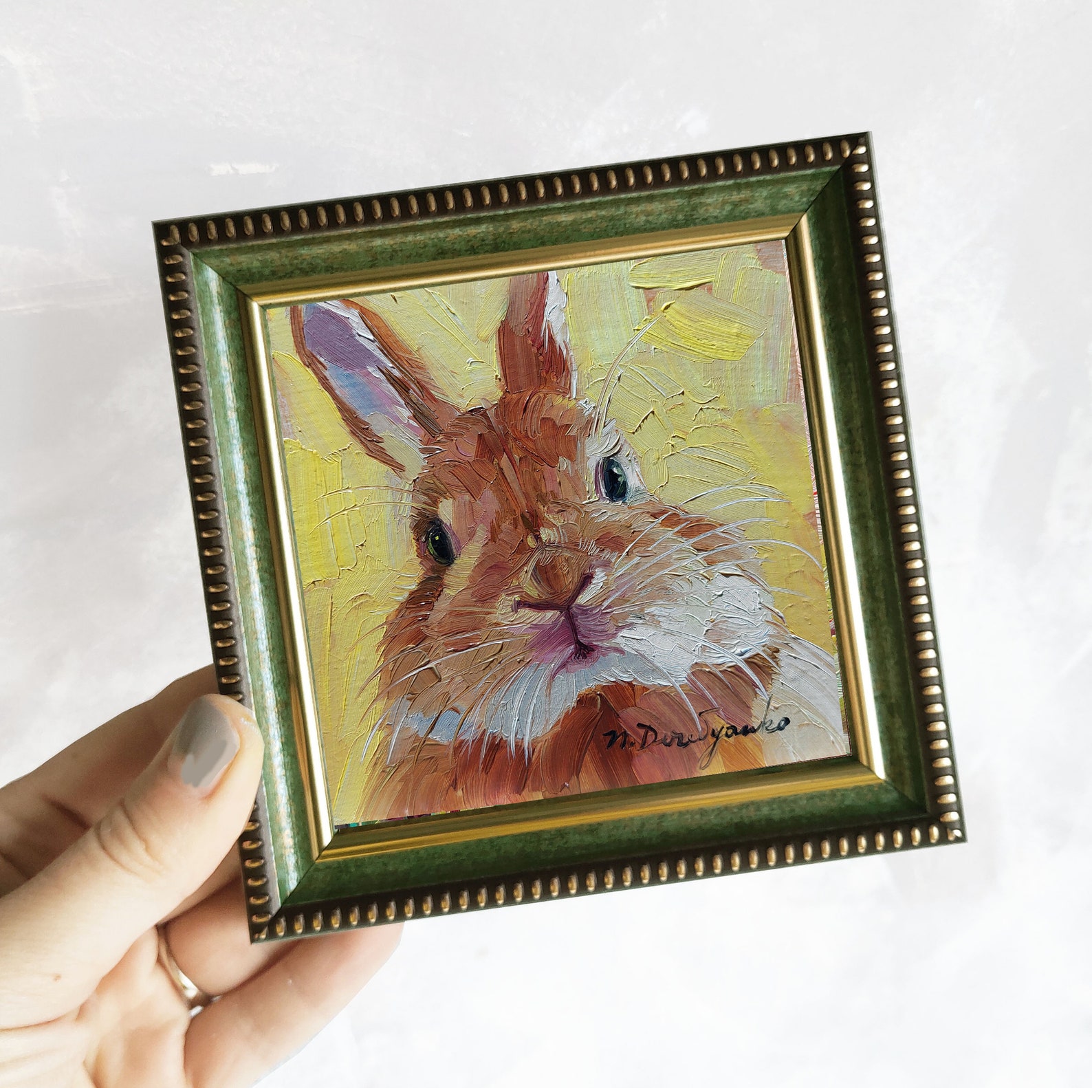 Cute Rabbit Painting Original Oil Framed 4x4 Small Framed Art - Etsy