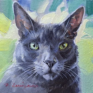 Custom pet portrait cat painting original oil framed 4x4, Small framed art cat beige artwork, Cat portrait from photo gift for owner