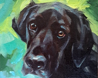 Custom pet portrait Black dog painting original art Personalized gift dog lovers Dog portrait Small picture canvas painting doggy artwork