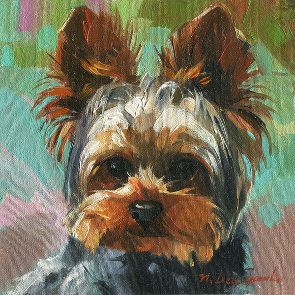 Portrait d’art Yorkshire Terrier de photo Yorkie art cadeaux portrait peinture à l’huile portrait animalier personnalisé collection Memorial animal chien oeuvre