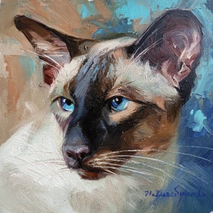 Art siamois de chat de portrait d'animal familier fait sur commande, peinture personnalisée de cadeau d'amant de chat de la photo