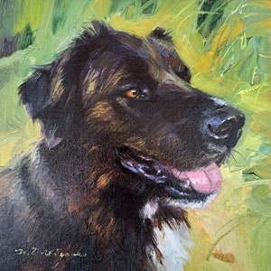 Custom pet portrait Black dog painting original art Personalized gift dog lovers Dog portrait Small picture canvas painting doggy artwork