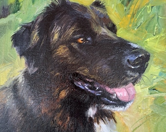 Portrait d’animal de compagnie personnalisé Peinture de chien noir art original Cadeau personnalisé amoureux des chiens Portrait de chien Petite image peinture sur toile illustration de chien