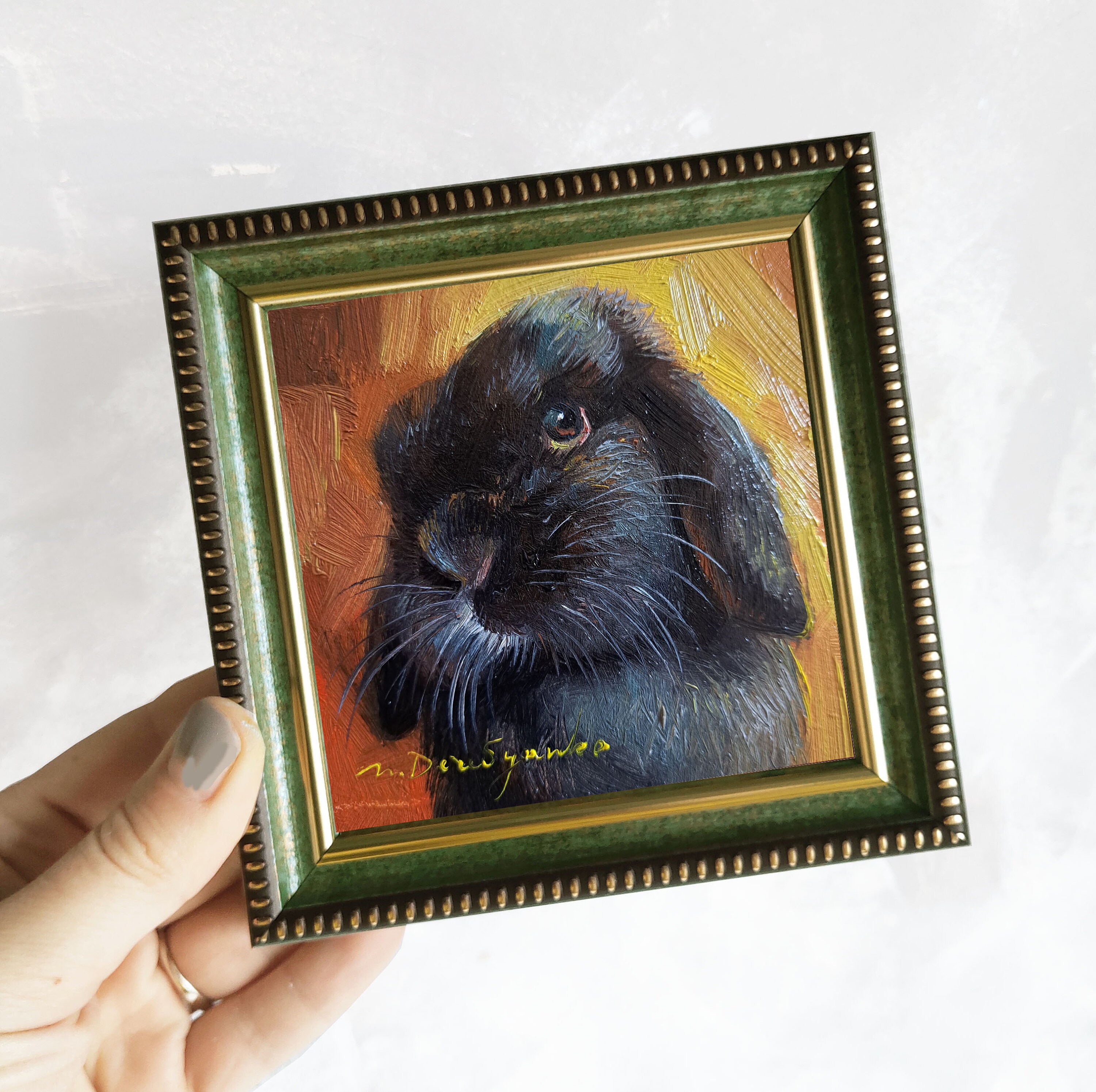 Custom Pet Portrait Rabbit Painting Original Oil Framed 4x4, Small ...