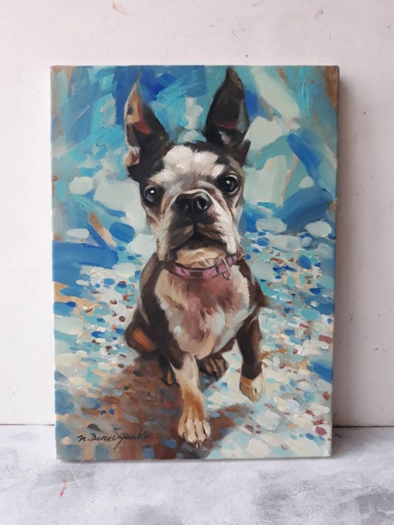 Custom pet portrait, Custom dog portrait original painting on canvas, Dog painting memorial personalized art gift for dog lovers owners zdjęcie 2