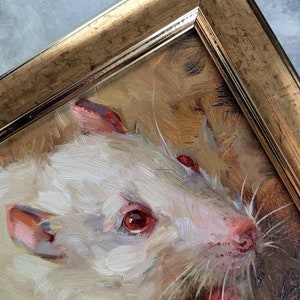 Rat art painting small original 5x5 Chinese New Year, Miniature Gift 4x4, Gold framed rat picture Custom Pet Portrait image 4