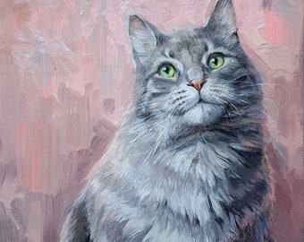 Ritratto di animali domestici personalizzato, pittura a olio di gatto da foto, regalo di perdita di animali domestici