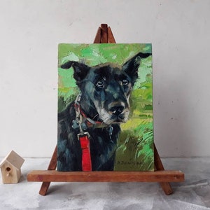 Custom pet portrait, Black dog in green custom painting, Dog portrait to order, Customized art dog, Dog lovers memorial gift for owners image 3