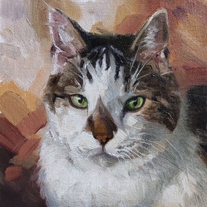 Portrait de chat personnalisé Pet Peinture à l’huile originale sur toile, Portrait personnalisé d’animal familier, cadeau d’art d’amour brun blanc d’amoural d’anniversaire, cadeau personnalisé