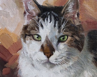 Custom cat portrait Pet Oil painting original on canvas, Custom pet portrait, White brown cat lover art gift Birthday, Personalized gift