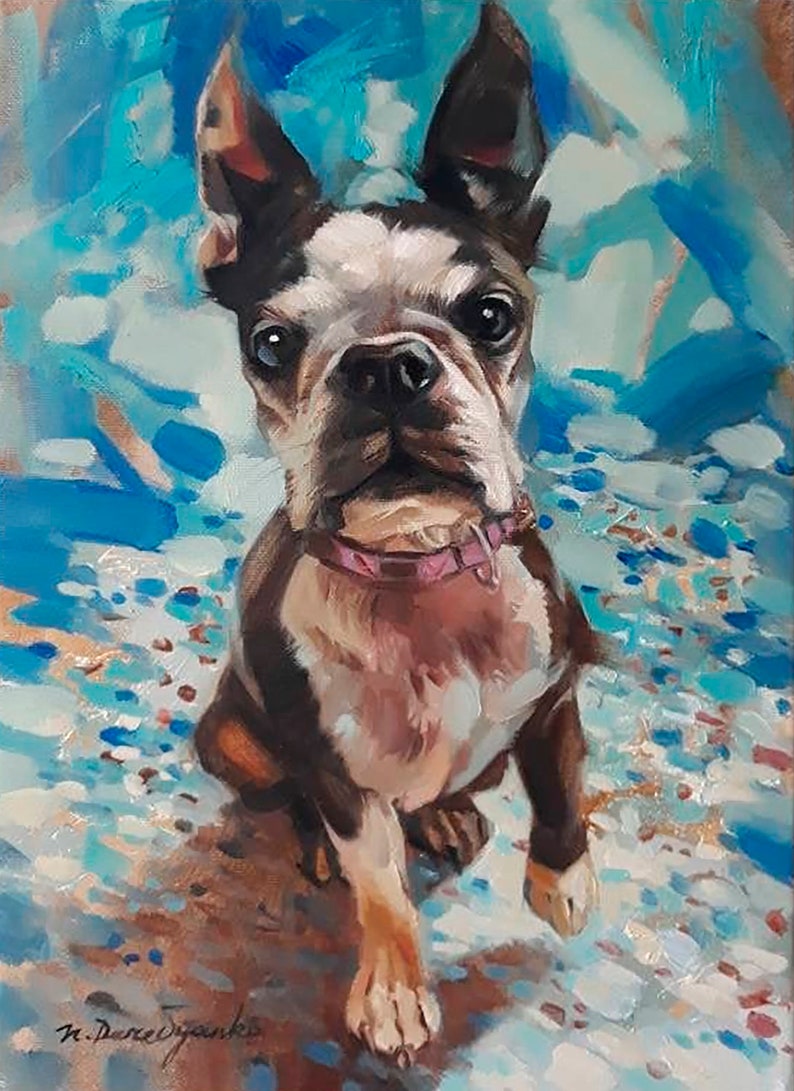 Custom pet portrait, Custom dog portrait original painting on canvas, Dog painting memorial personalized art gift for dog lovers owners zdjęcie 1