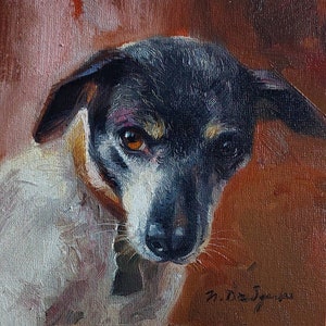 Custom pet portrait Black dog painting original art Personalized gift dog lovers Dog portrait Small picture canvas painting doggy artwork