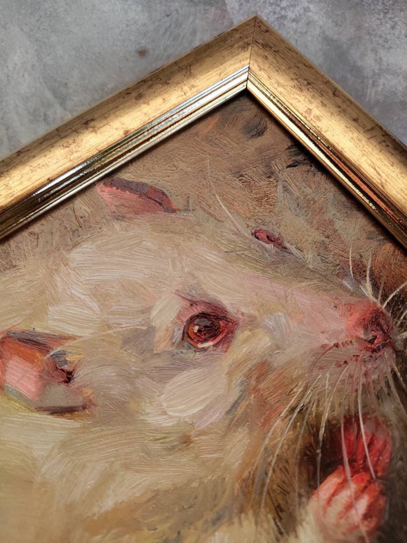 Rat art painting small original 5x5 Chinese New Year, Miniature Gift 4x4, Gold framed rat picture Custom Pet Portrait image 5