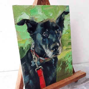 Custom pet portrait, Black dog in green custom painting, Dog portrait to order, Customized art dog, Dog lovers memorial gift for owners image 4