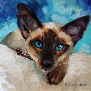 Siames chat personnalisé portrait peinture art d’huile original de la photo, Chat amant cadeau personnalisé peinture Custom portrait d’animal familier