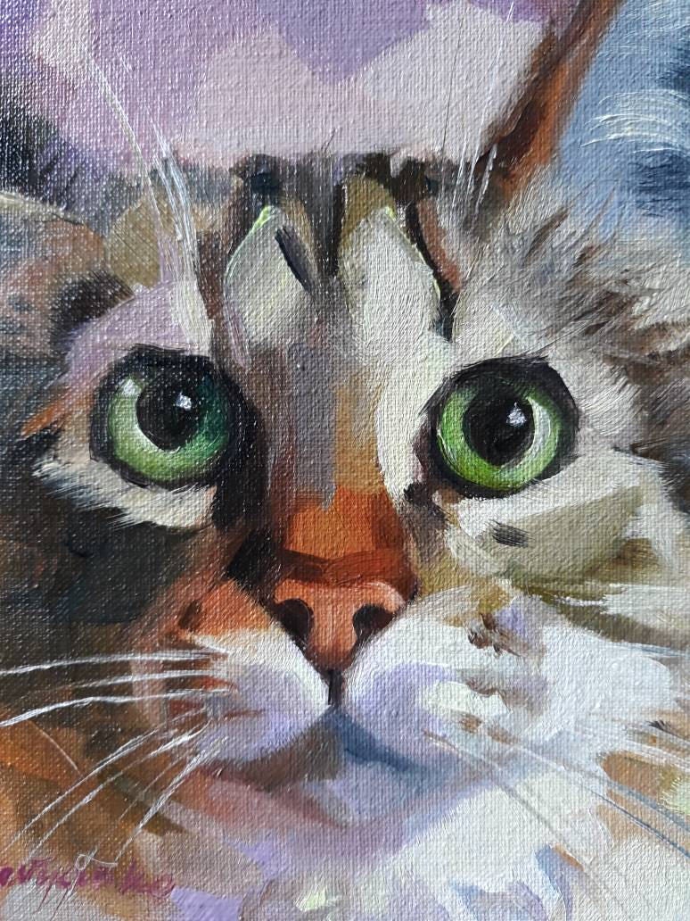 かわいい猫の絵画肖像画オリジナルキャンバス油絵カスタムペット