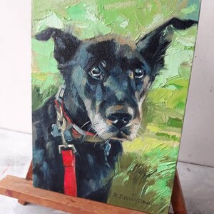 Custom pet portrait, Black dog in green custom painting, Dog portrait to order, Customized art dog, Dog lovers memorial gift for owners image 10