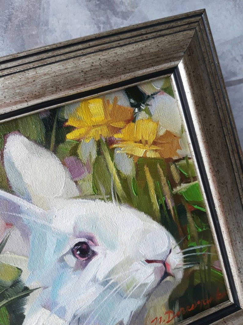 White Rabbit Bunny Mini Painting in Frame 6x6 Rabbit Wall Art Etsy Canada
