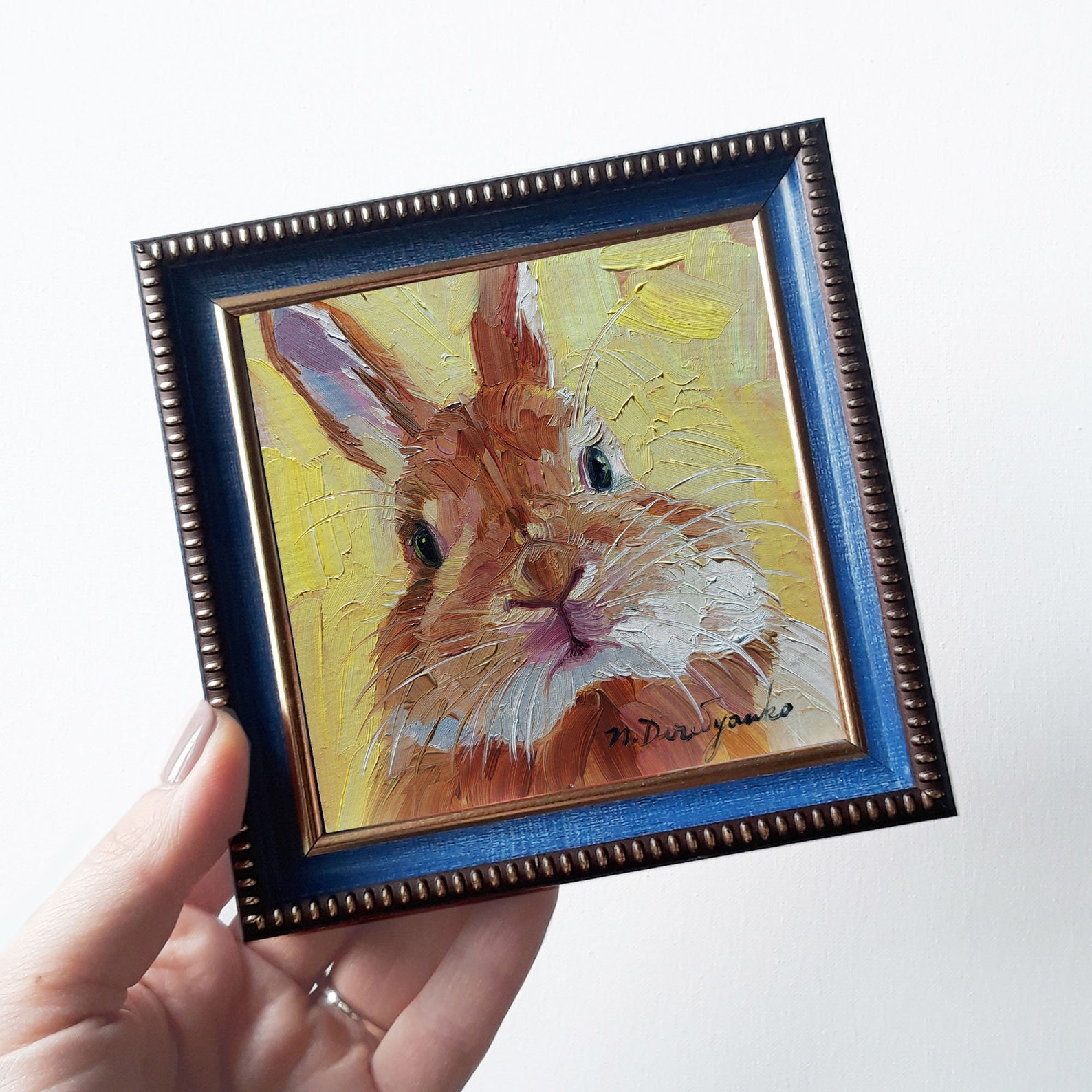 Cute Rabbit Painting Original Oil Framed 4x4 Small Framed Art - Etsy