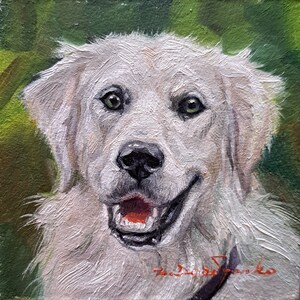 Custom pet portrait 4x4, Custom dog portrait small oil painting original, White dog painting memorial personalized art gift for dog owners