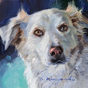Custom pet portrait 4x4, Custom dog portrait small oil painting original, White dog painting memorial personalized art gift for dog owners