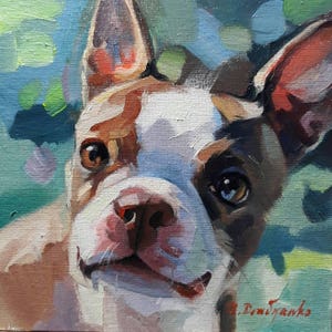 Boston terrier art Dog painting original portrait oil Dog painting custom canvas from photo rememberence gift for owners Pet portrait