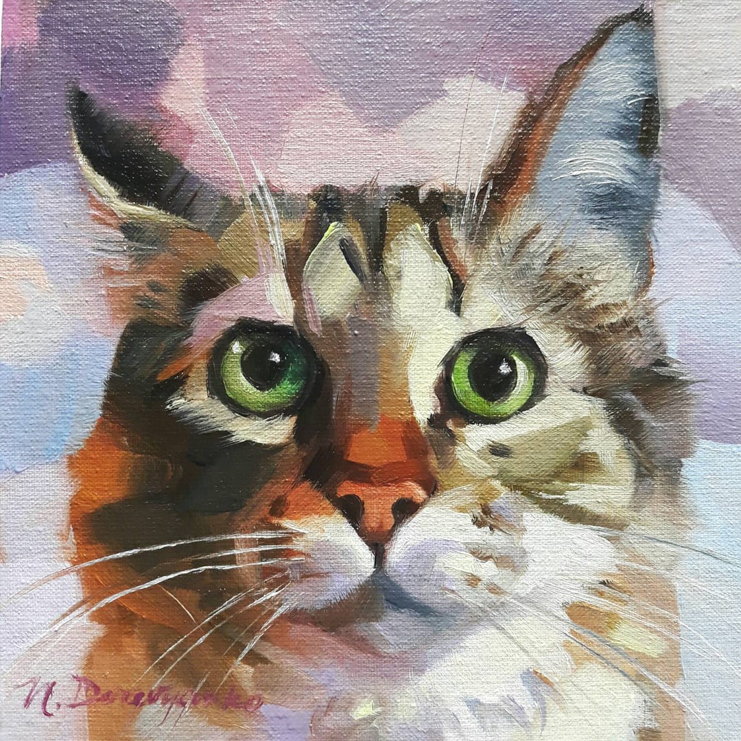 オーダーの品 自作絵画 猫とうさぎの肖像画 （新しいスタイル