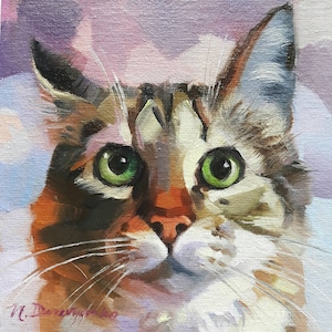 Pintura de gato fofo retrato original em tela, óleo personalizado, retrato de animal de estimação, arte de gato, ilustração, presente de aniversário, senhora, decoração de casa, arte de parede