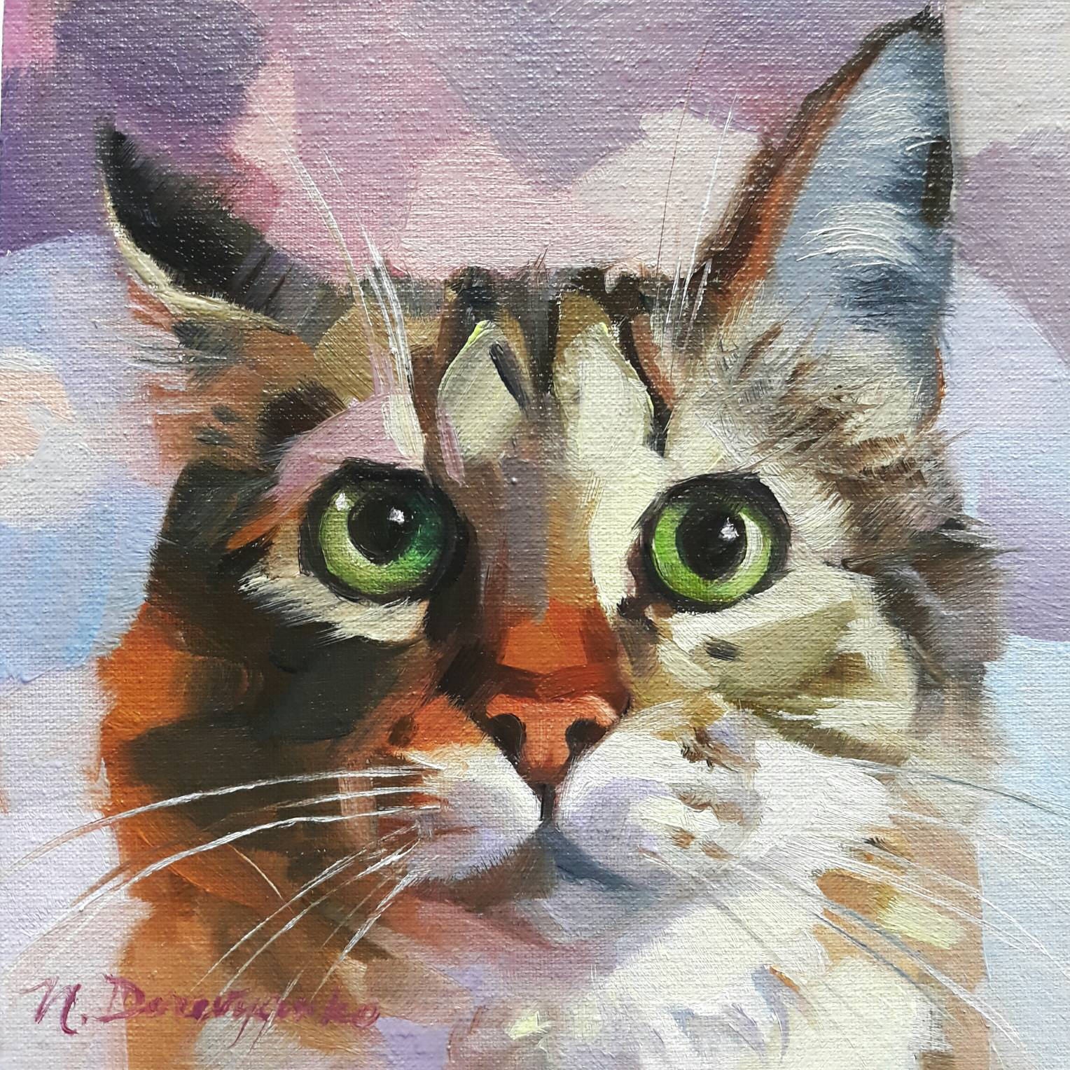 Cute Cat Painting Portrait Original on Canvas Oil Custom Pet | Etsy