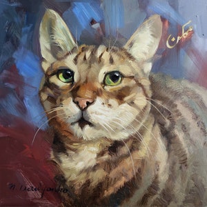 Portrait de chat Peinture personnalisée pour animaux de compagnie à partir de l'original d'art de toile de photo, Cadeau d'art d'amant de chat beige Meilleur ami d'anniversaire, Pet Memorial Dog Art Animal