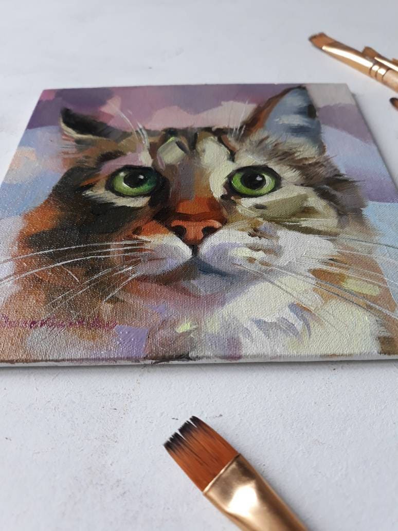 かわいい猫の絵画肖像画オリジナルキャンバス油絵カスタムペット肖像画