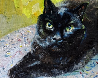 Custom cat portrait, Black cat painting original canvas art, Custom pet portrait cat lover gift Pet loss, Animal painting art memorial