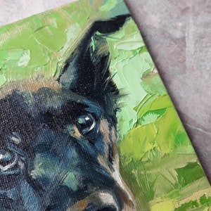 Custom pet portrait, Black dog in green custom painting, Dog portrait to order, Customized art dog, Dog lovers memorial gift for owners image 5