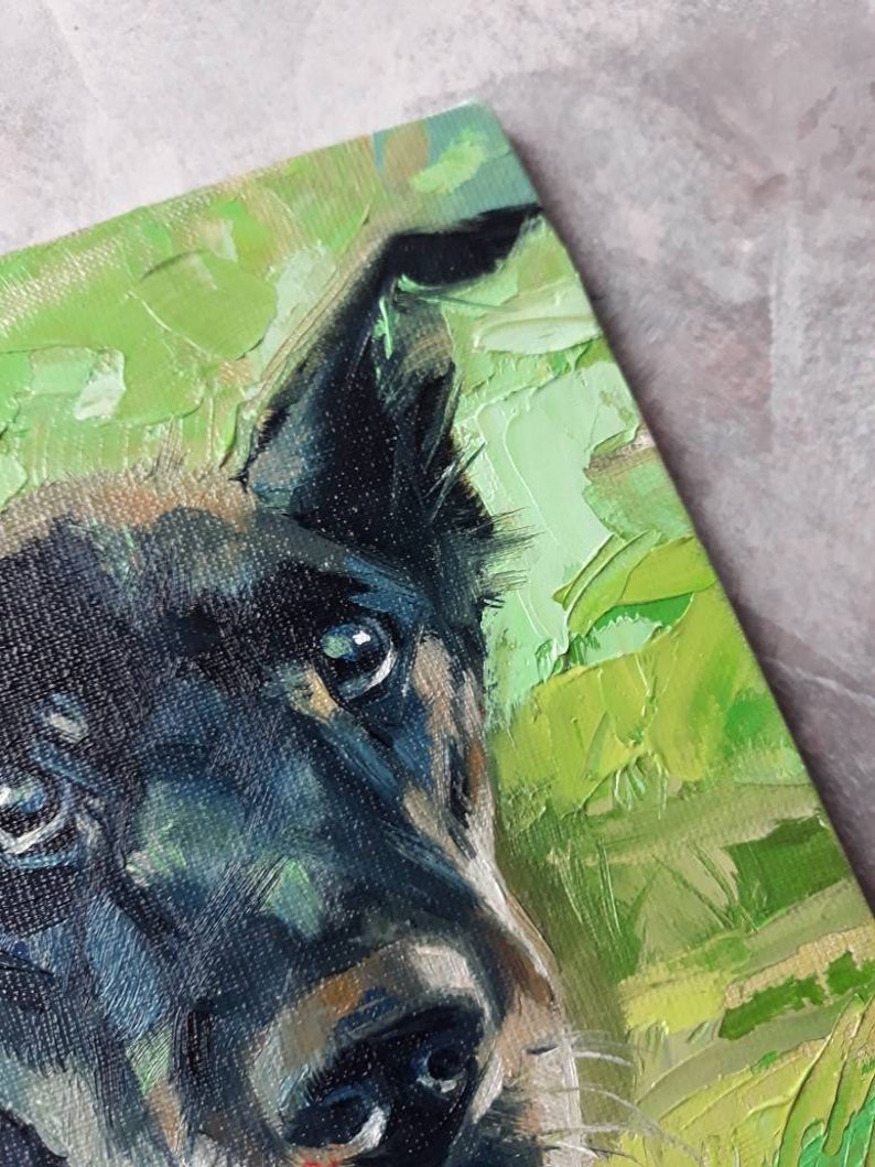 Custom pet portrait, Black dog in green custom painting, Dog portrait to order, Customized art dog, Dog lovers memorial gift for owners image 5