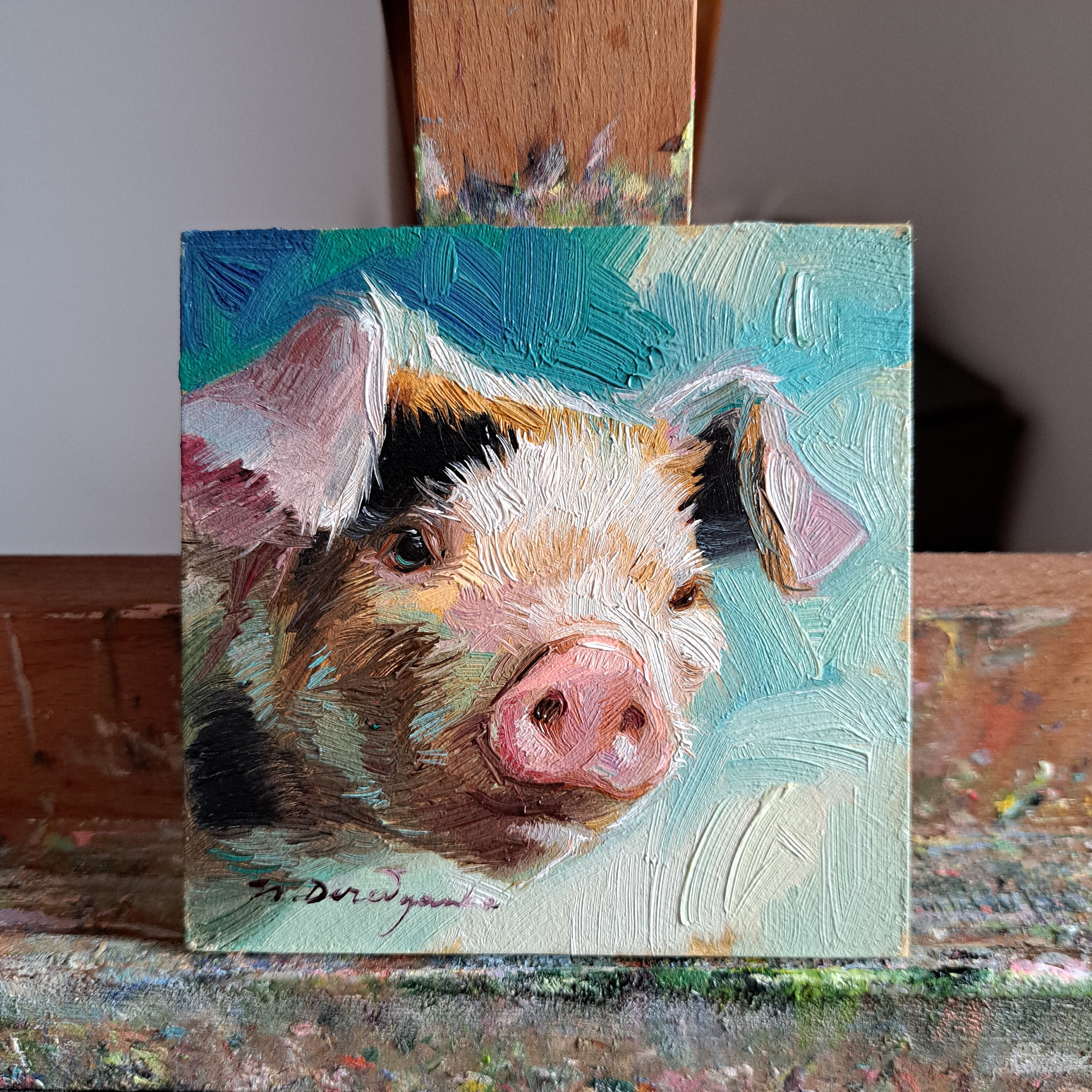 Pig Oil Painting Original Small Art Framed 4x4, Custom Pet Portrait ...