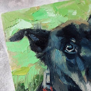 Custom pet portrait, Black dog in green custom painting, Dog portrait to order, Customized art dog, Dog lovers memorial gift for owners image 8