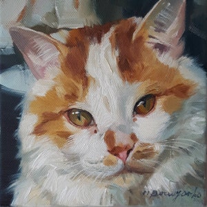 Custom pet portraits, White fluffy cat mini painting original art on canvas 6x6, Memorial gift for cat lovers