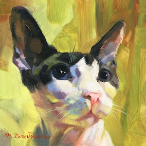 かわいい猫の絵画肖像画オリジナルキャンバス油絵カスタムペット