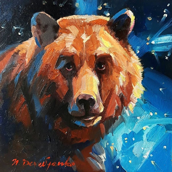 Art de l’ours céleste peinture dans le cadre toile art original des animaux sauvages Peinture, Décor d’art de pépinière, Décor d’art d’ours, Art de la ruche