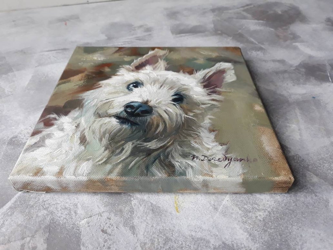 Custom dog portrait White dog painting original canvas art | Etsy