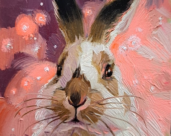Bunny art painting little Coniglio arte incorniciata, olio di coniglio miniature pittura originale 4x4, regalo di Pasqua per gli amici