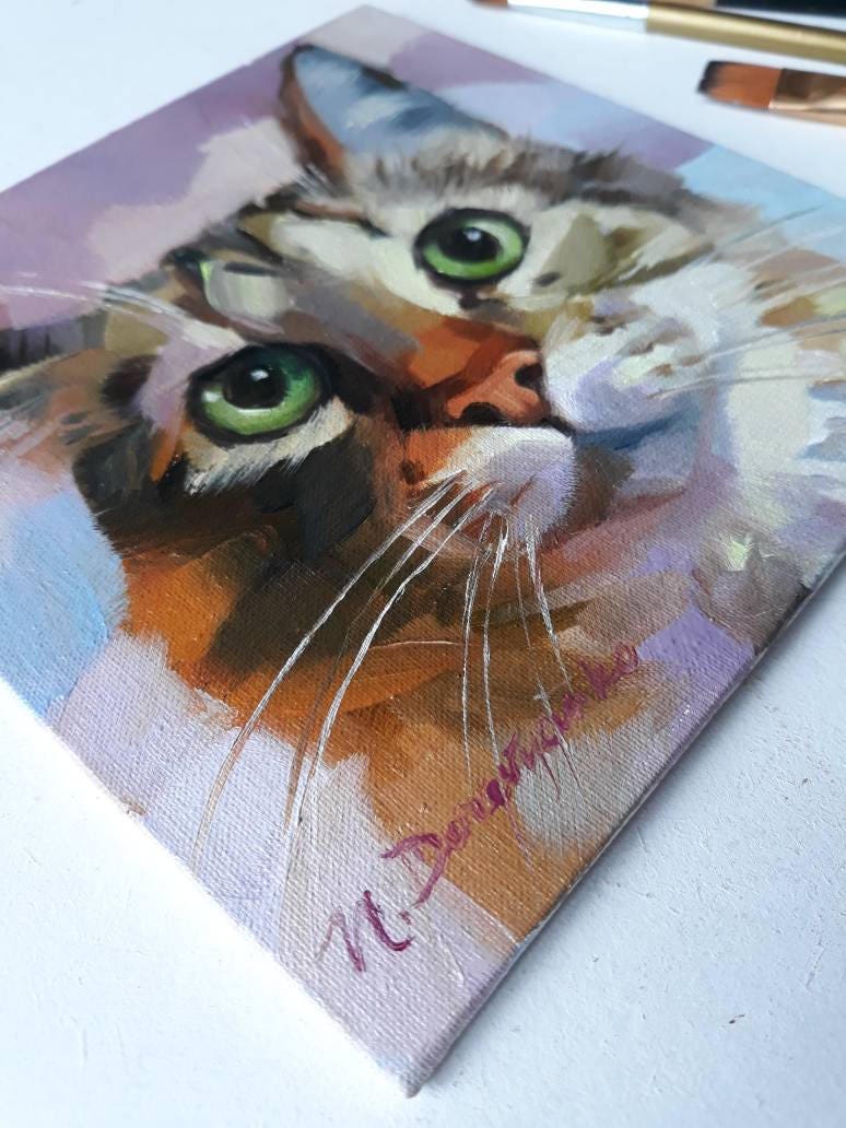 かわいい猫の絵画肖像画オリジナルキャンバス油絵カスタムペット肖像画