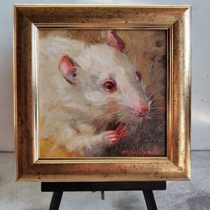 Rat art painting small original 5x5 Chinese New Year, Miniature Gift 4x4, Gold framed rat picture Custom Pet Portrait image 8