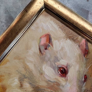 Rat art painting small original 5x5 Chinese New Year, Miniature Gift 4x4, Gold framed rat picture Custom Pet Portrait image 3