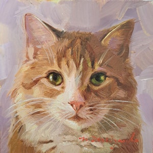 Custom pet portrait cat painting original oil framed 4x4, Small framed art cat artwork, Red Cat portrait from photo gift for owner