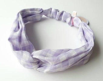Lilac Gingham Check Headband Bandana Headscarf Hair Tie Band School Uniform 