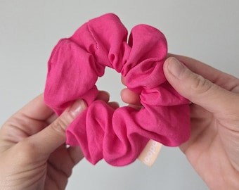 Hot Pink Linen chunky scrunchie | handmade in Melbourne Australia
