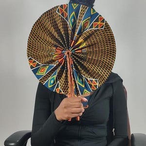 Leather Wax Print Hand-held Folding Fan Vibrant Foldable African Print Fabric Fan Wedding Favors Gift for Her Him